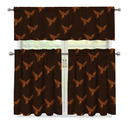 Asian Phoenix Pattern Print 3 Piece Kitchen Curtains
