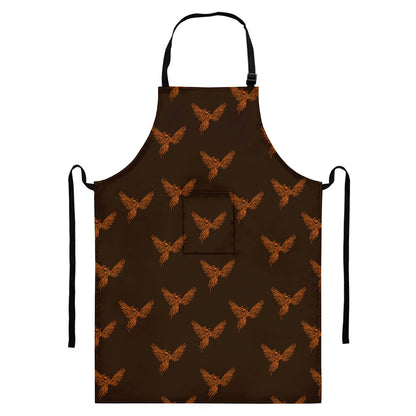 Asian Phoenix Pattern Print Bib Apron With Pocket