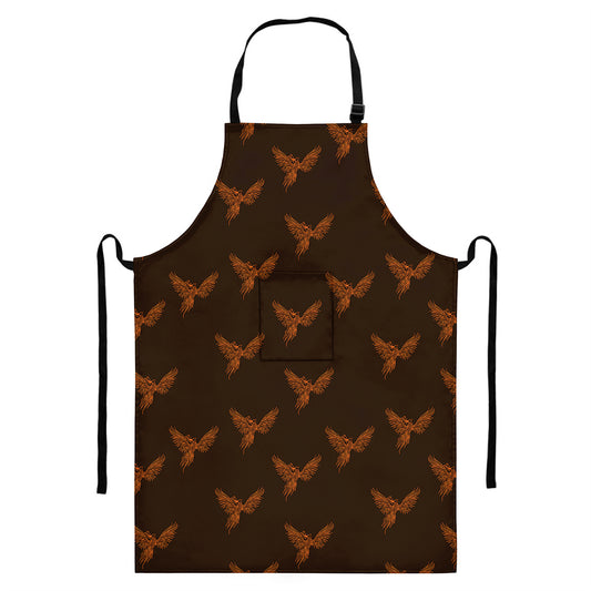 Asian Phoenix Pattern Print Bib Apron With Pocket