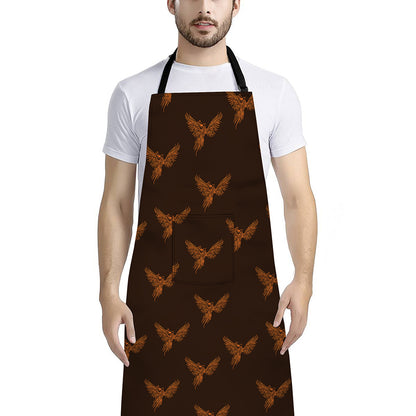 Asian Phoenix Pattern Print Bib Apron With Pocket