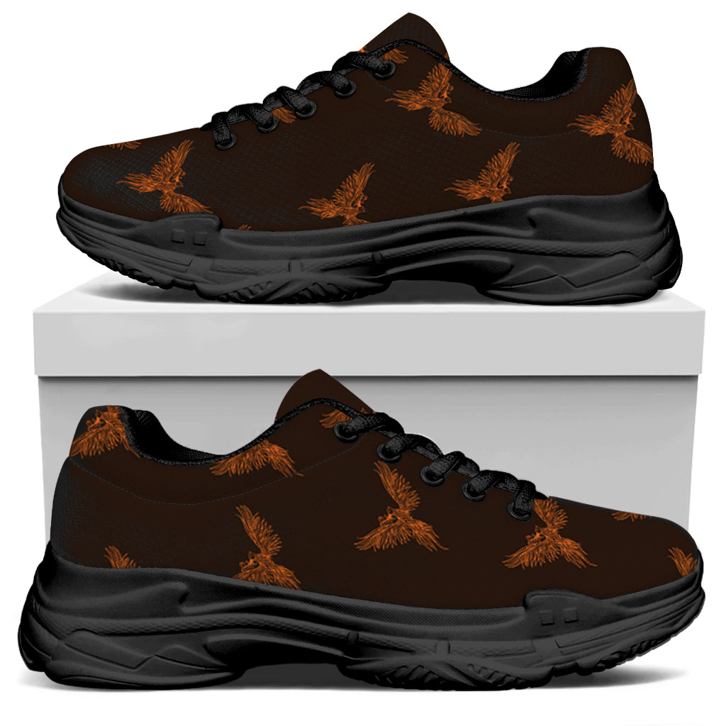 Asian Phoenix Pattern Print Black Chunky Shoes
