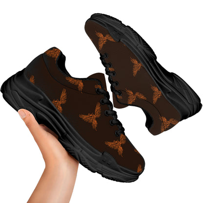 Asian Phoenix Pattern Print Black Chunky Shoes