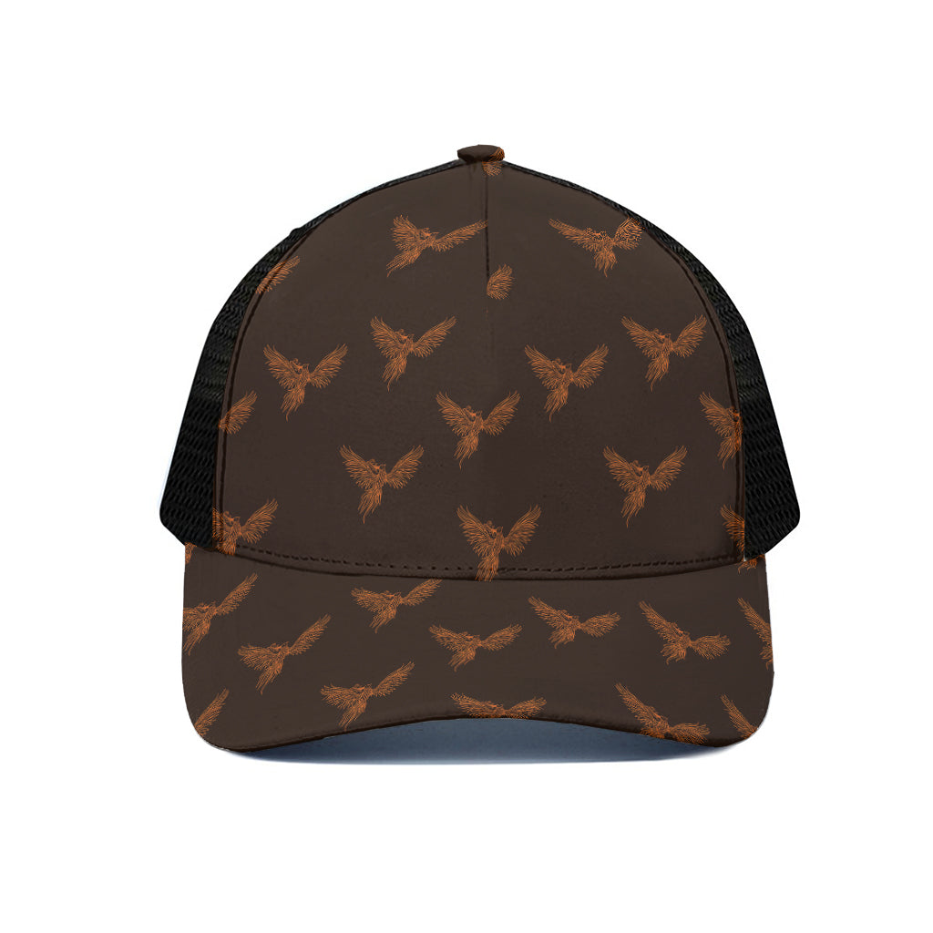 Asian Phoenix Pattern Print Black Mesh Trucker Cap