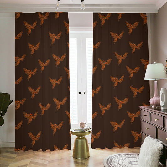 Asian Phoenix Pattern Print Blackout Pencil Pleat Curtains
