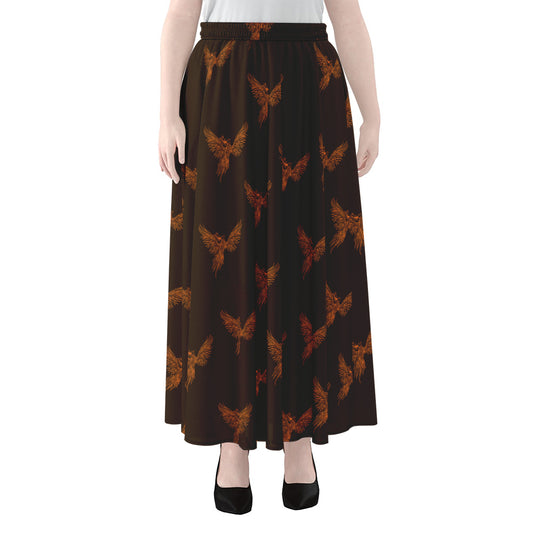 Asian Phoenix Pattern Print Chiffon Maxi Skirt