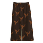 Asian Phoenix Pattern Print Cotton Front Slit Maxi Skirt