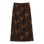 Asian Phoenix Pattern Print Cotton Front Slit Maxi Skirt