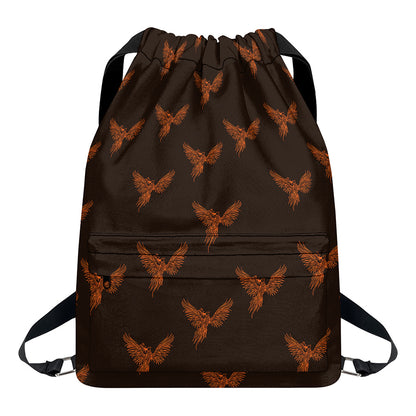 Asian Phoenix Pattern Print Drawstring Backpack