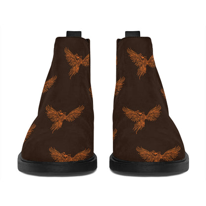 Asian Phoenix Pattern Print Flat Ankle Boots