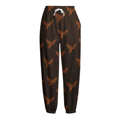 Asian Phoenix Pattern Print Fleece Lined Knit Pants