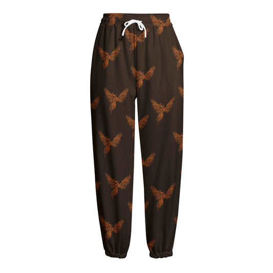 Asian Phoenix Pattern Print Fleece Lined Knit Pants