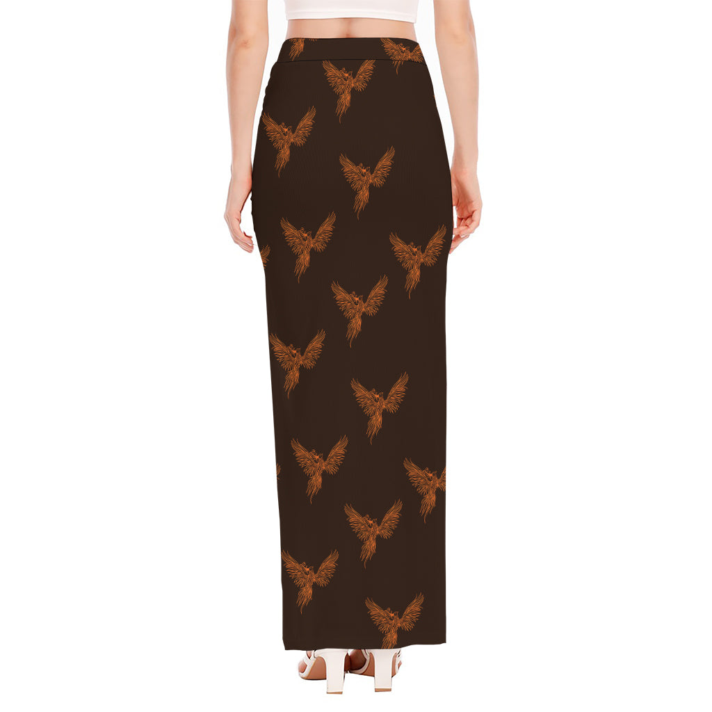 Asian Phoenix Pattern Print High Slit Maxi Skirt
