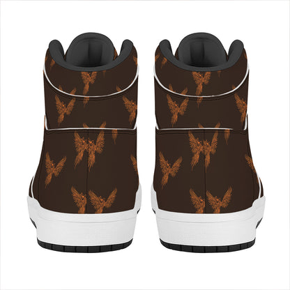 Asian Phoenix Pattern Print High Top Leather Sneakers