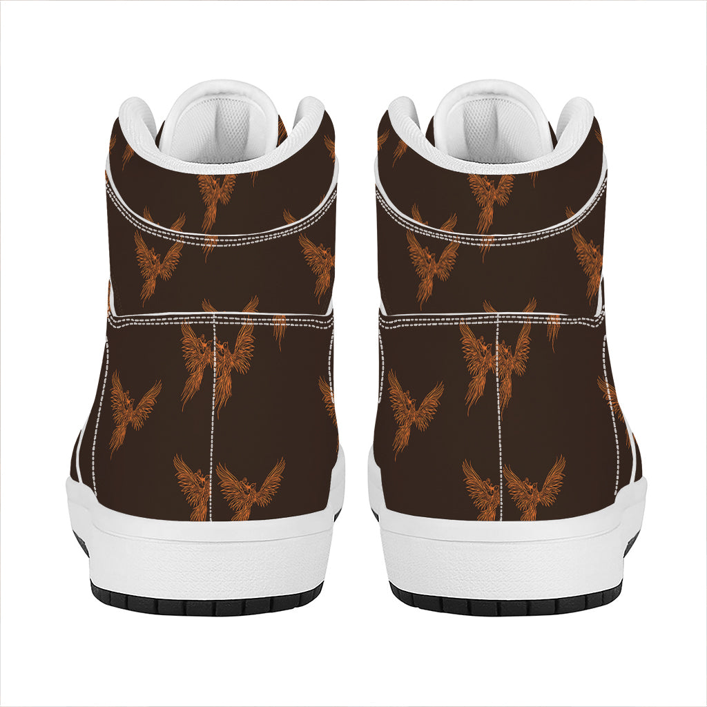 Asian Phoenix Pattern Print High Top Leather Sneakers