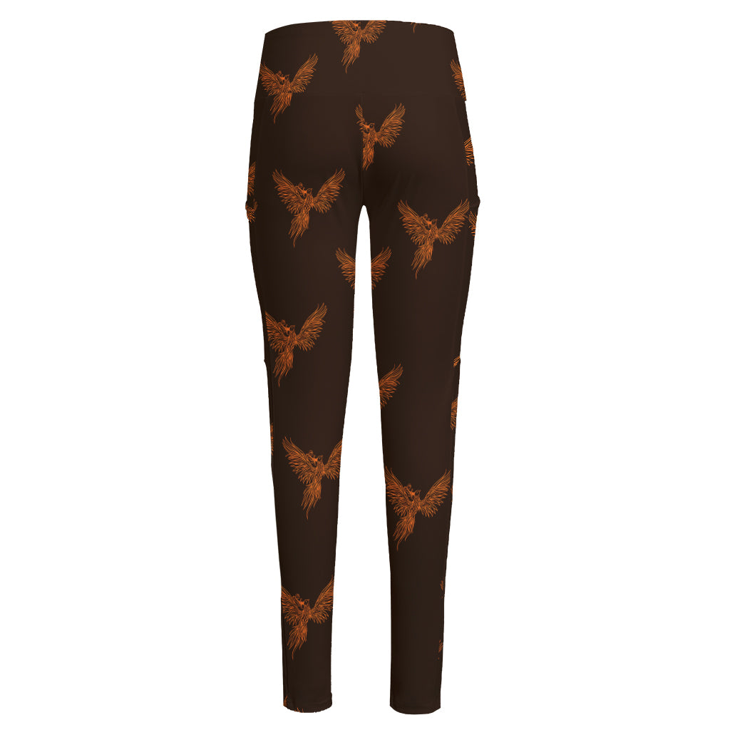 Asian Phoenix Pattern Print High-Waisted Pocket Leggings