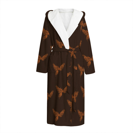 Asian Phoenix Pattern Print Hooded Bathrobe