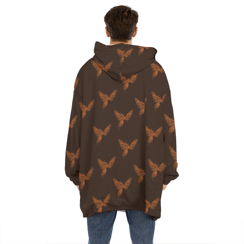 Asian Phoenix Pattern Print Hoodie Blanket