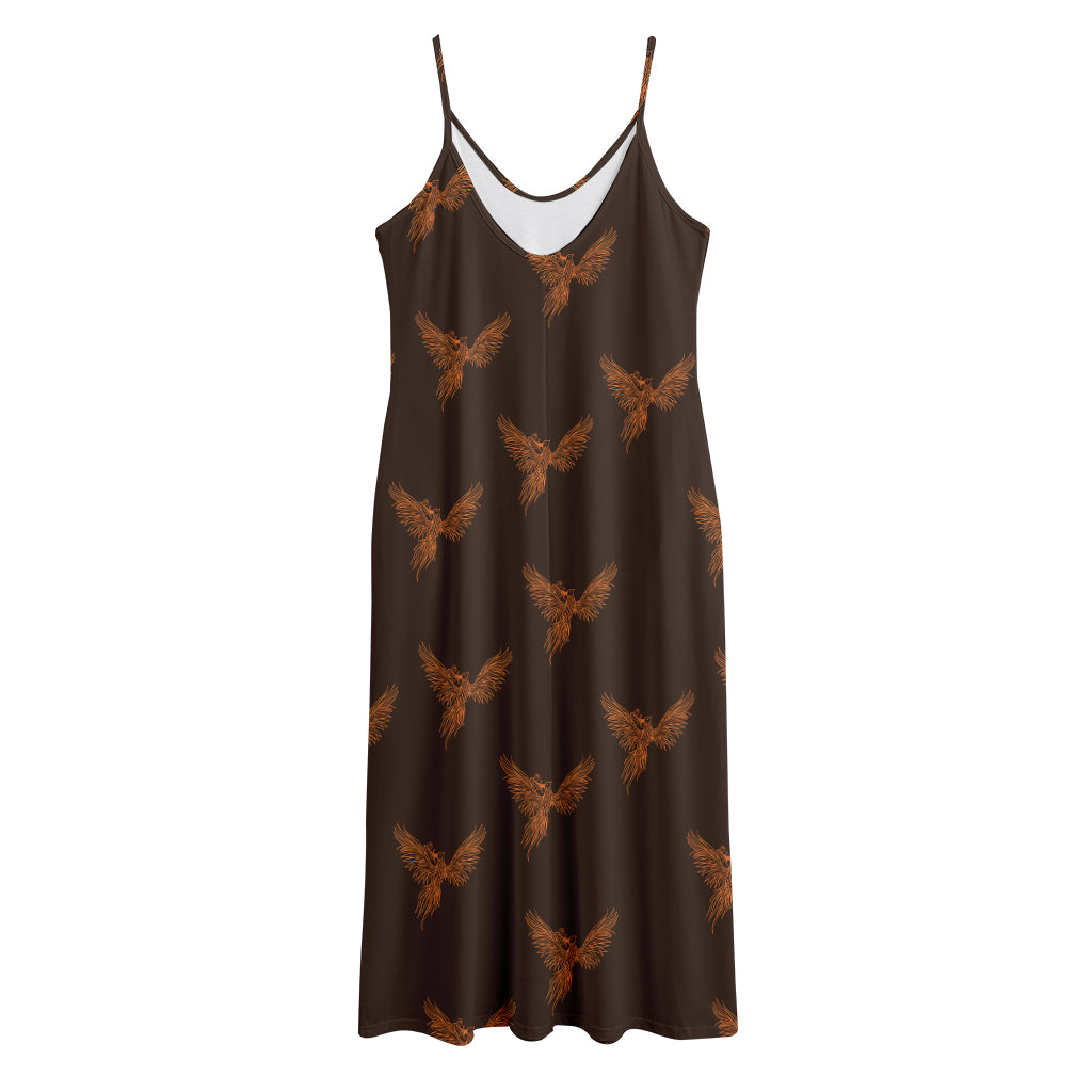 Asian Phoenix Pattern Print Jersey Midi Cami Dress