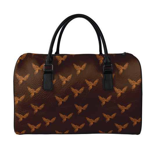 Asian Phoenix Pattern Print Leather Duffle Bag