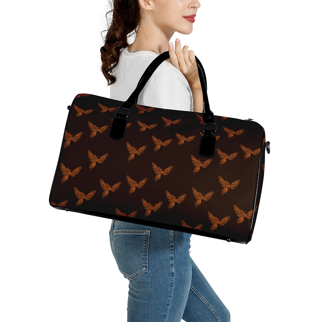 Asian Phoenix Pattern Print Leather Duffle Bag