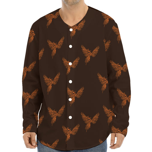 Asian Phoenix Pattern Print Long Sleeve Baseball Jersey