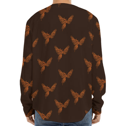 Asian Phoenix Pattern Print Long Sleeve Baseball Jersey
