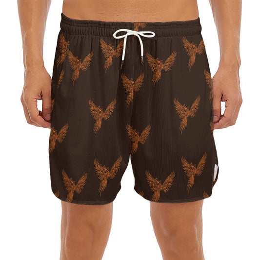 Asian Phoenix Pattern Print Men's Split Running Shorts