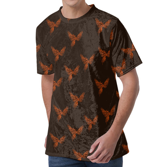 Asian Phoenix Pattern Print Men's Velvet T-Shirt