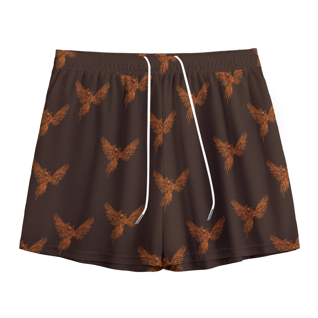 Asian Phoenix Pattern Print Mesh Shorts