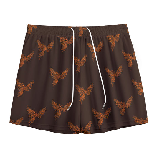 Asian Phoenix Pattern Print Mesh Shorts