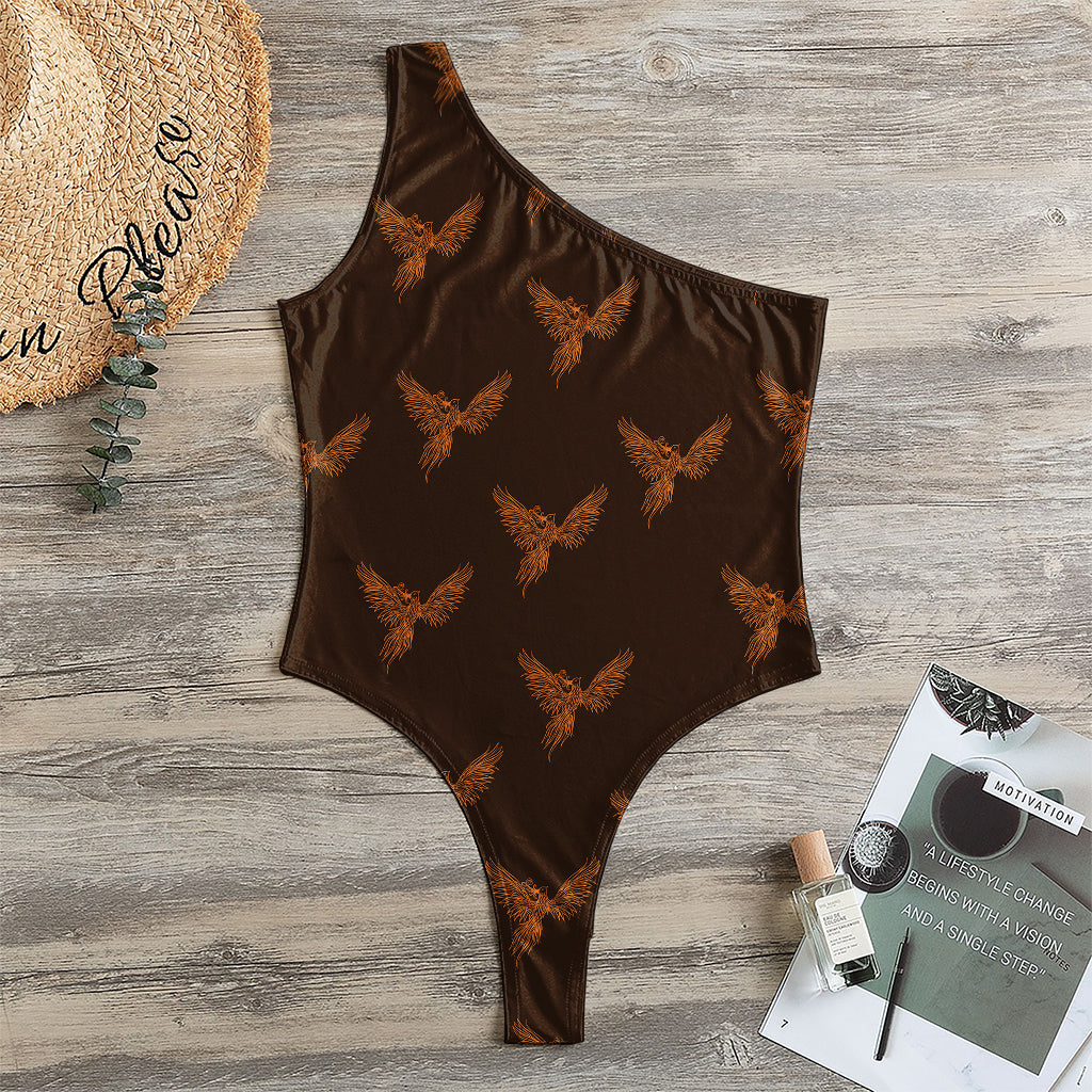 Asian Phoenix Pattern Print One Shoulder Bodysuit