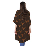 Asian Phoenix Pattern Print Open Front Beach Cover Up