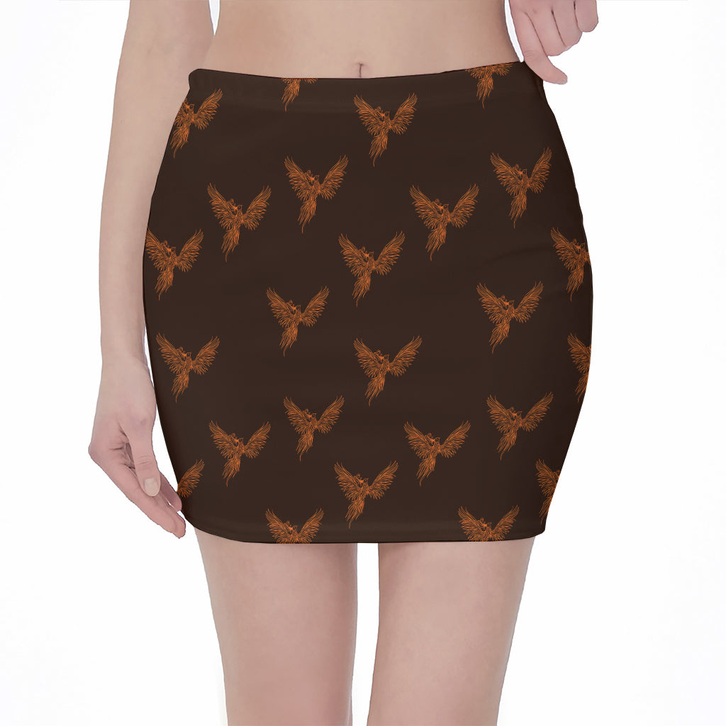 Asian Phoenix Pattern Print Pencil Mini Skirt