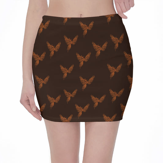 Asian Phoenix Pattern Print Pencil Mini Skirt