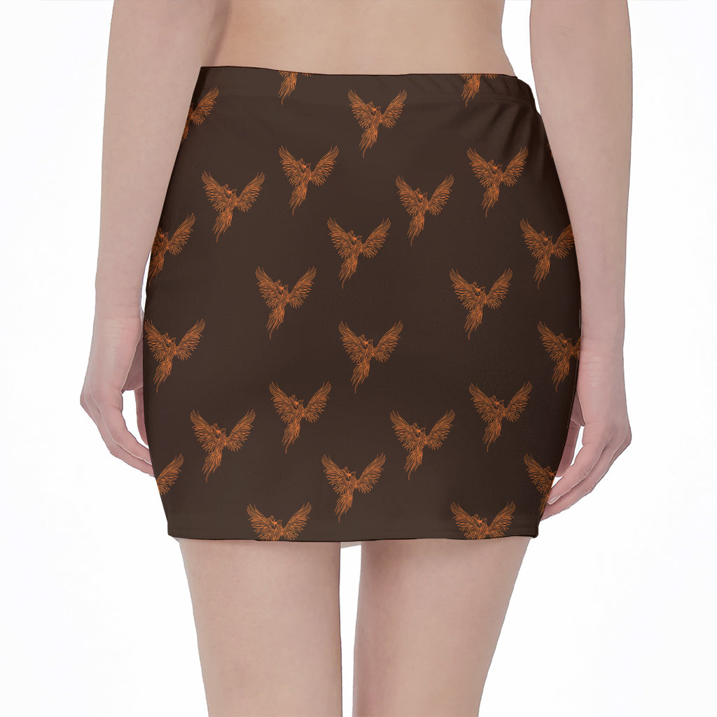 Asian Phoenix Pattern Print Pencil Mini Skirt