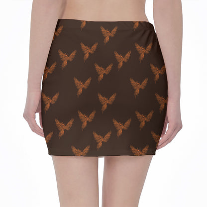 Asian Phoenix Pattern Print Pencil Mini Skirt
