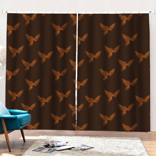 Asian Phoenix Pattern Print Pencil Pleat Curtains