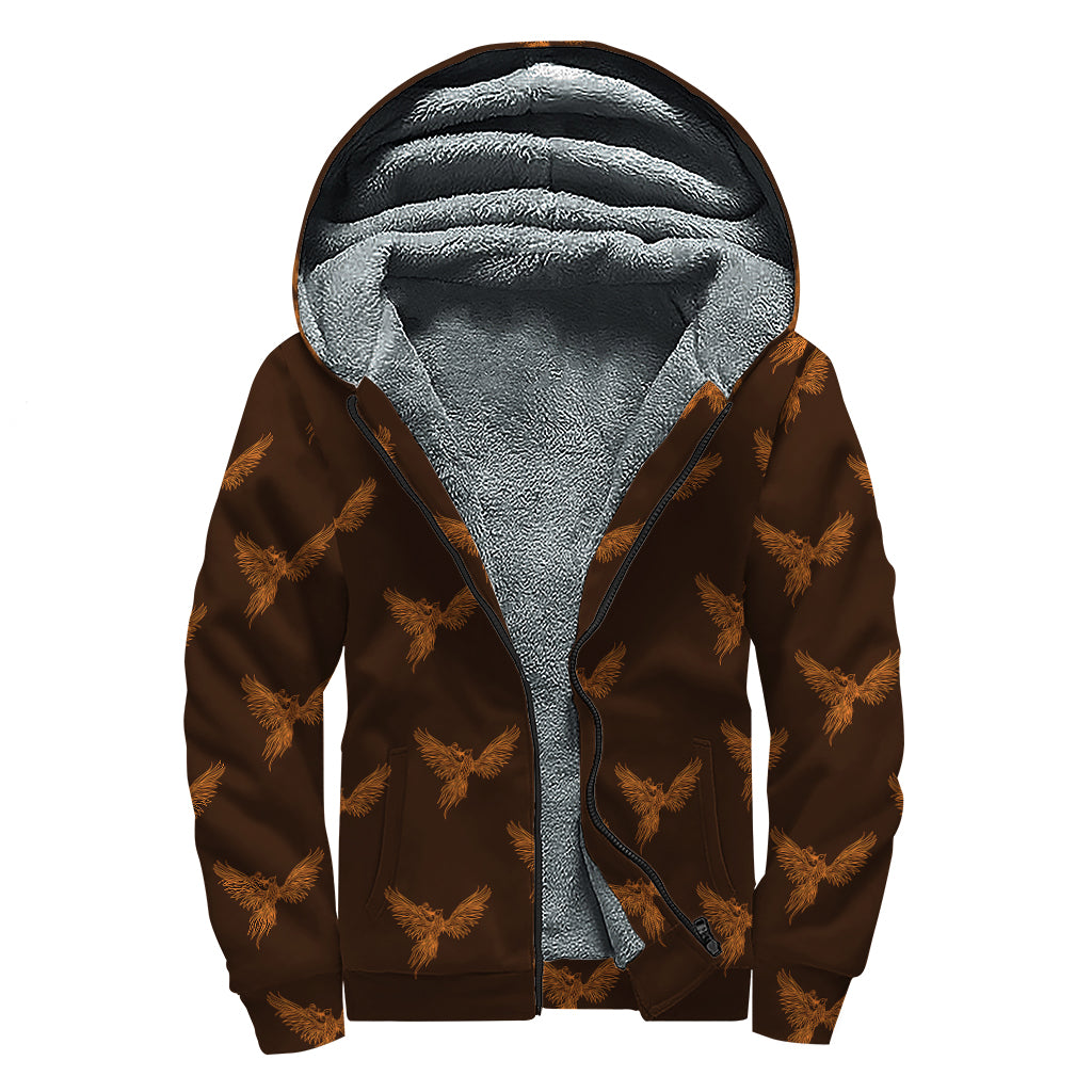 Asian Phoenix Pattern Print Sherpa Lined Zip Up Hoodie