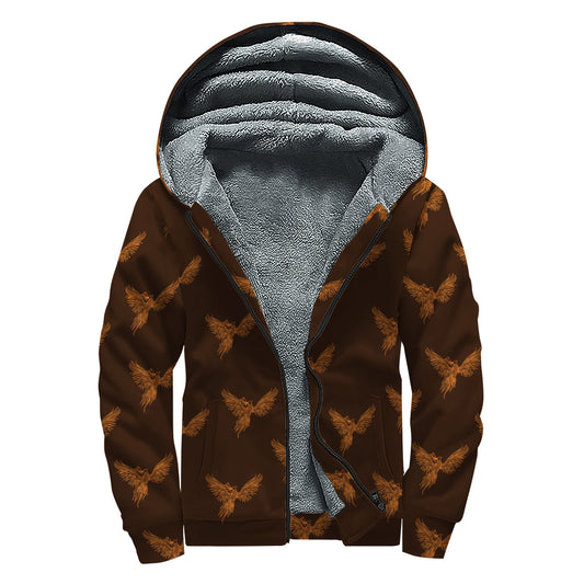 Asian Phoenix Pattern Print Sherpa Lined Zip Up Hoodie