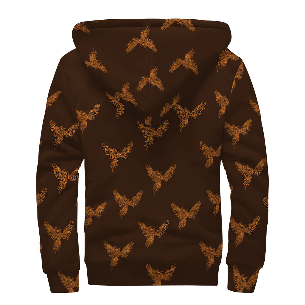 Asian Phoenix Pattern Print Sherpa Lined Zip Up Hoodie
