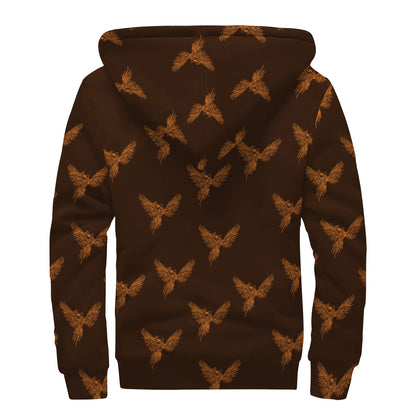 Asian Phoenix Pattern Print Sherpa Lined Zip Up Hoodie