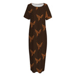 Asian Phoenix Pattern Print Short Sleeve Long Nightdress