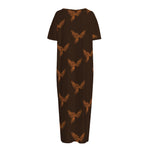 Asian Phoenix Pattern Print Short Sleeve Long Nightdress