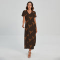 Asian Phoenix Pattern Print Short Sleeve Maxi Dress