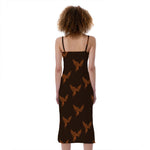 Asian Phoenix Pattern Print Slim Fit Midi Cami Dress