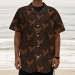 Asian Phoenix Pattern Print Textured Short Sleeve Shirt