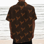 Asian Phoenix Pattern Print Textured Short Sleeve Shirt