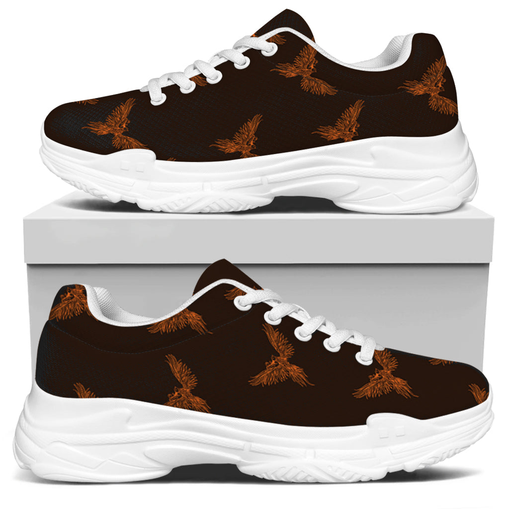 Asian Phoenix Pattern Print White Chunky Shoes