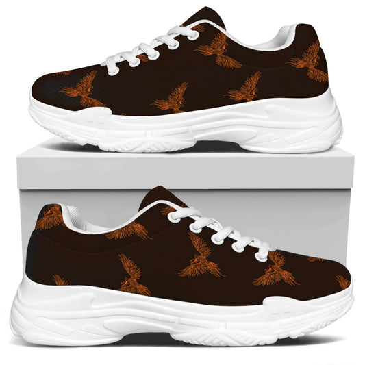 Asian Phoenix Pattern Print White Chunky Shoes
