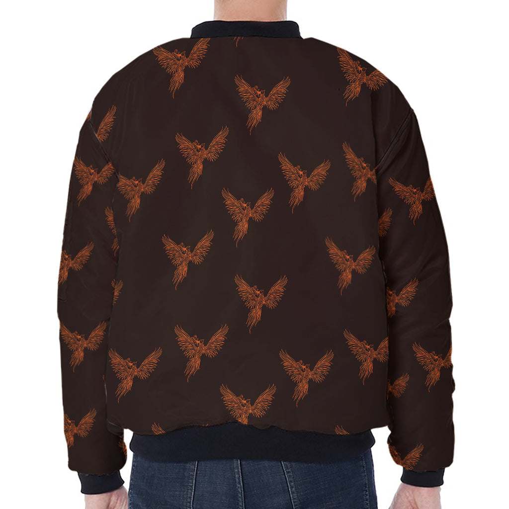 Asian Phoenix Pattern Print Zip Sleeve Bomber Jacket